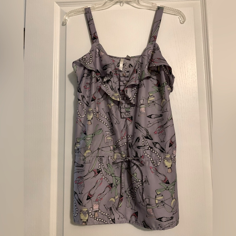 LC Lauren Conrad Womens Lavender Sleeveless Printed Ruffle Tank Top Size Small